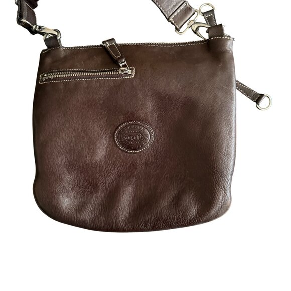 Roots Brown Leather Crossbody Bag With Adjustable Strap Multiple Pockets & Zippe - Picture 3 of 8